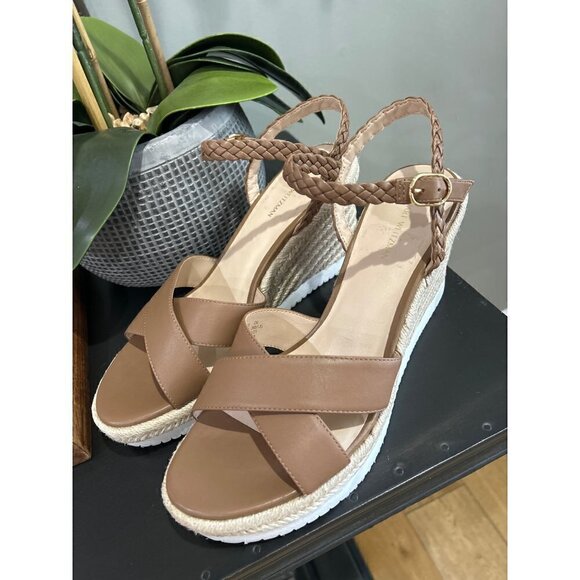 Stuart Weitzman Mykonos Espadrille Braided Leather Wedge Sandal Brown Womens  10 - Picture 7 of 14
